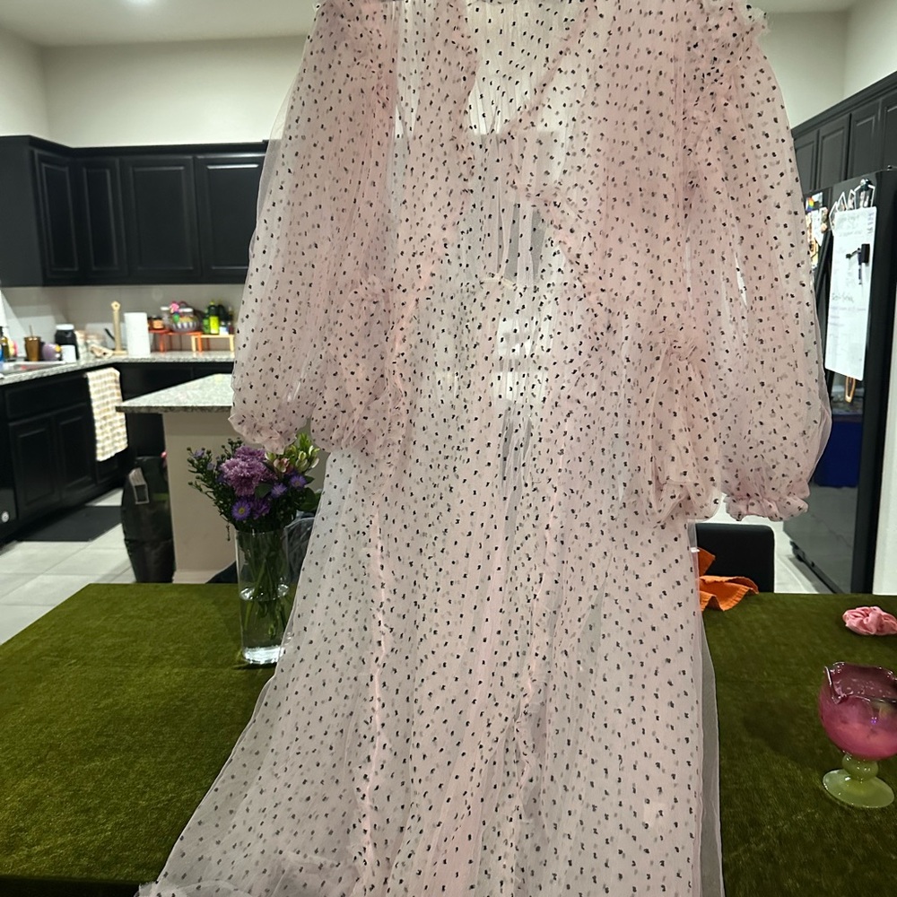 Kate Hewko | Pink Sheer Polka Dot Cardigan | one size